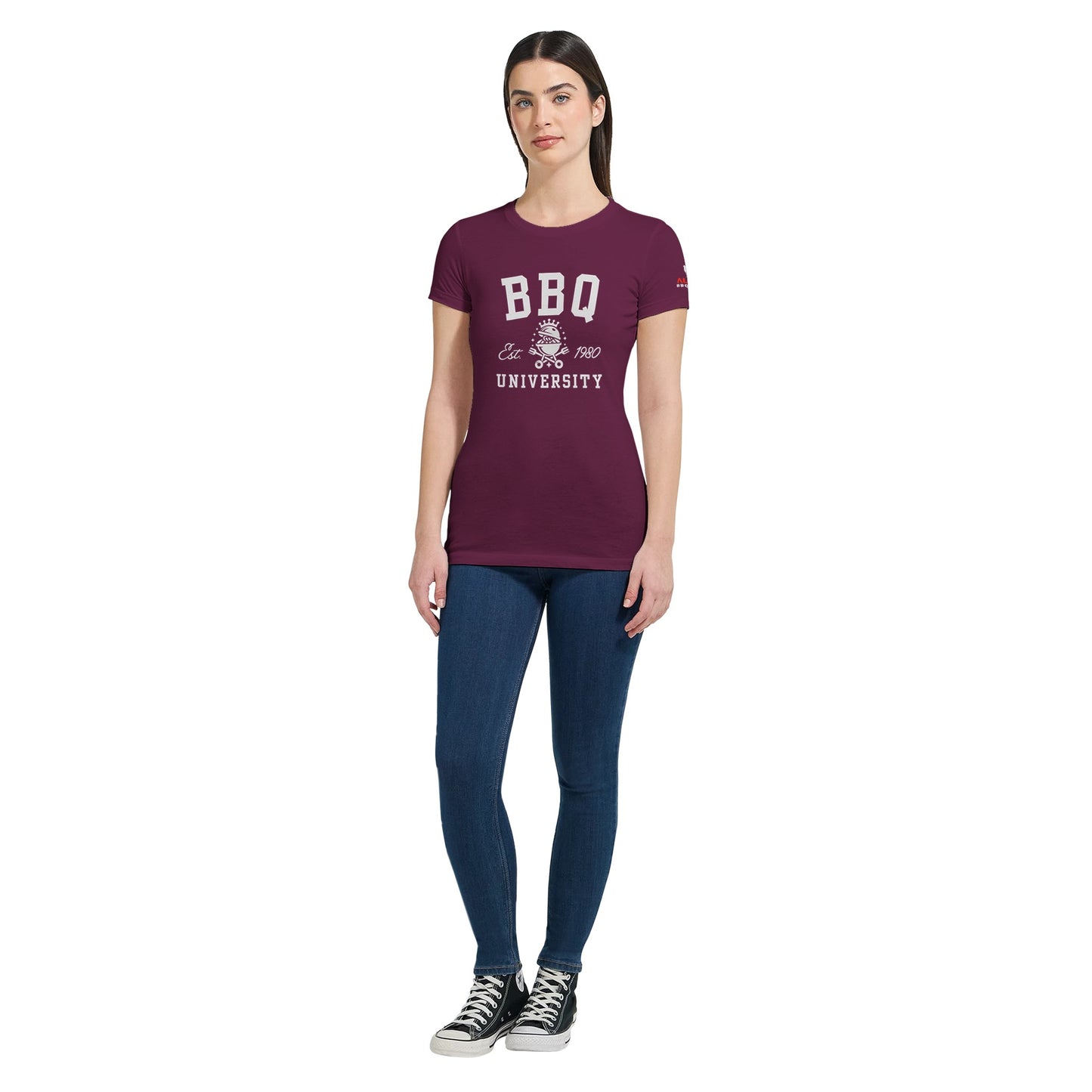 BBQ University T-Shirt Premium Womens Crewneck T-shirt Alpha BBQ wear BBQ -apparel- BBQ tshirt -BBQ tee