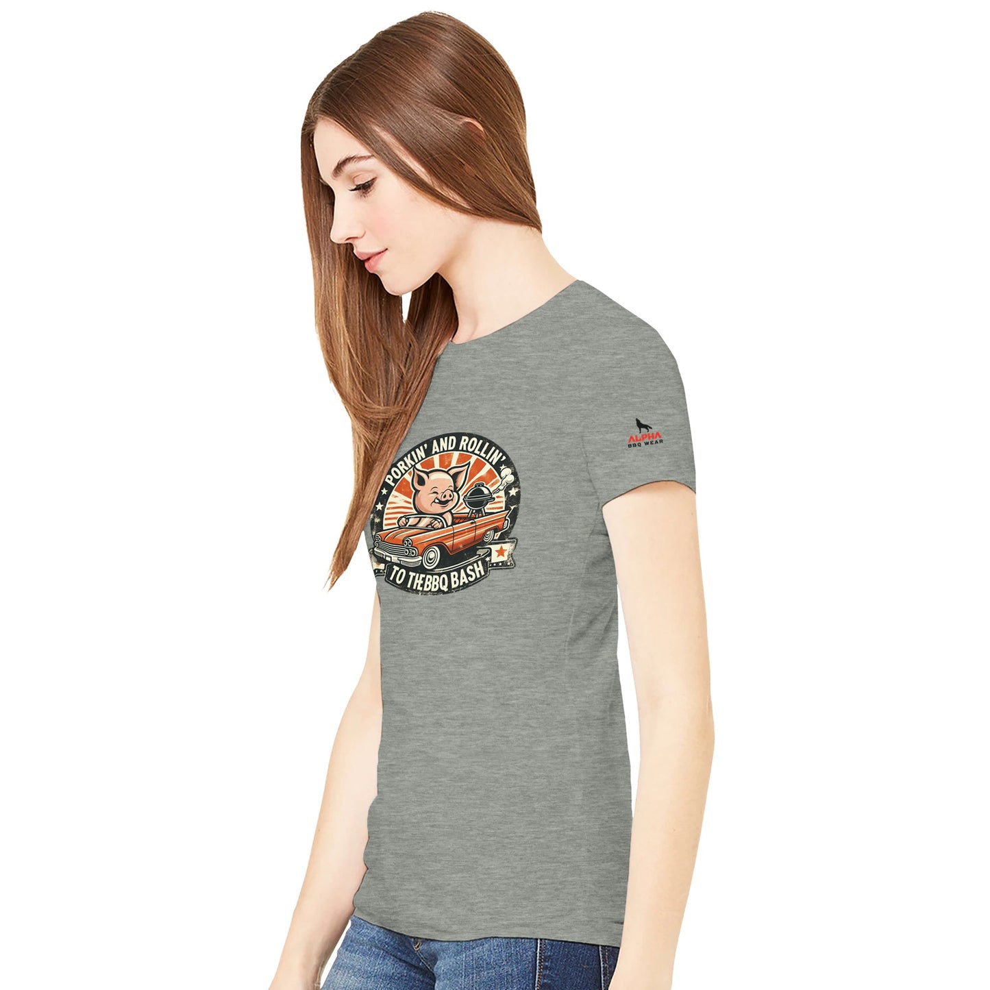 Porking and Rolling to the BBQ Bash Premium Womens Crewneck T-shirt Alpha BBQ wear BBQ -apparel- BBQ tshirt -BBQ tee