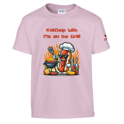 Ketchup with me on the grill Hotdog ! Light Pink Alpha BBQ wear BBQ -apparel- BBQ tshirt -BBQ tee