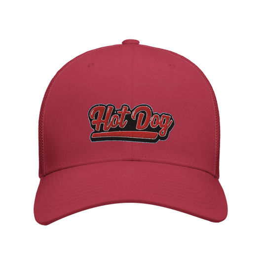“Hot Dog” Embroidered Retro Trucker Cap Cranberry Alpha BBQ wear BBQ -apparel- BBQ tshirt -BBQ tee