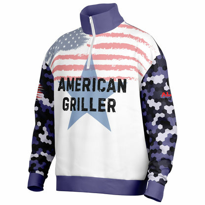 BLUE CAMO American Griller Premium Hoodie Heavyweight Oversized Quarter Zip Sweatshirt