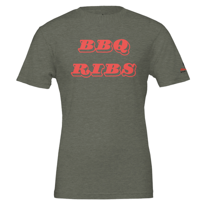 BBQ RIBS Custom BBQ tee Premium Unisex Crewneck tshirt Heather Military Green Alpha BBQ wear BBQ -apparel- BBQ tshirt -BBQ tee