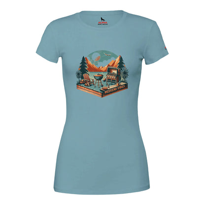 Weekend Vibes Premium Womens Crewneck T-shirt Baby Blue Alpha BBQ wear BBQ -apparel- BBQ tshirt -BBQ tee