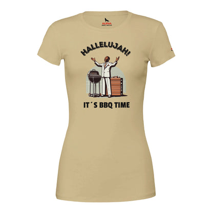 Hallelujah Premium Womens Crewneck T-shirt Soft Cream Alpha BBQ wear BBQ -apparel- BBQ tshirt -BBQ tee