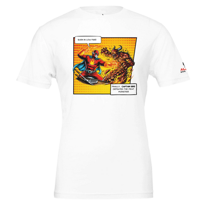 Captain BBQ vs. The Meat Monster – BBQ T-Shirt Premium Unisex Crewneck T-shirt White Alpha BBQ wear BBQ -apparel- BBQ tshirt -BBQ tee