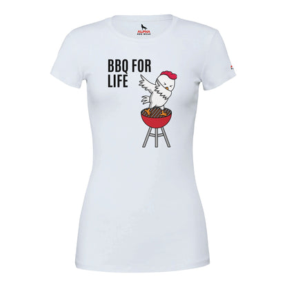BBQ for life Premium Womens Crewneck T-shirt White Alpha BBQ wear BBQ -apparel- BBQ tshirt -BBQ tee