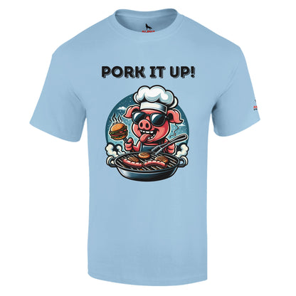 Pork it up ! Heavyweight Unisex Crewneck T-shirt Light Blue Alpha BBQ wear BBQ -apparel- BBQ tshirt -BBQ tee