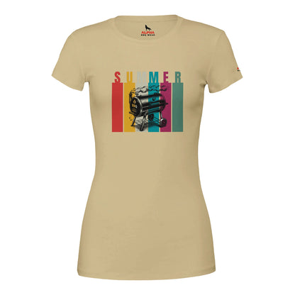 SUMMER BBQ Premium Womens Crewneck T-shirt Soft Cream Alpha BBQ wear BBQ -apparel- BBQ tshirt -BBQ tee