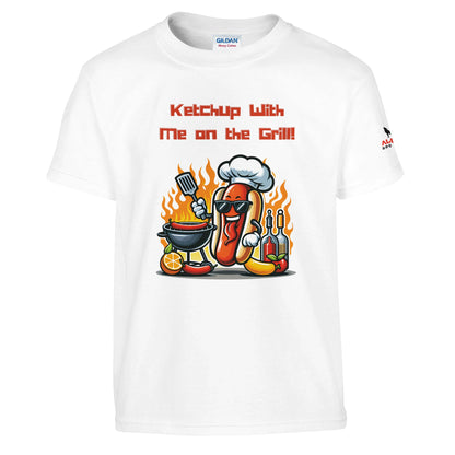 Ketchup with me on the grill Hotdog ! White Alpha BBQ wear BBQ -apparel- BBQ tshirt -BBQ tee