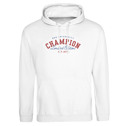 BBQ University – Only the Strongest Grill!Premium Unisex Pullover Hoodie Arctic White Alpha BBQ wear BBQ -apparel- BBQ tshirt -BBQ tee