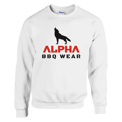 Alpha BBQ Wear Logo Sweatshirt Classic Unisex Crewneck Sweatshirt White Alpha BBQ wear BBQ -apparel- BBQ tshirt -BBQ tee