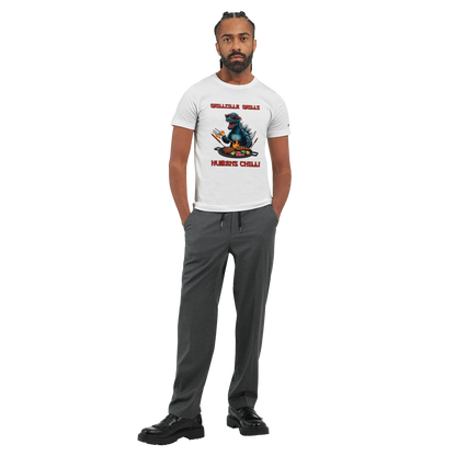 Grillzila grills, humans chill! Premium Unisex Crewneck T-shirt | Alpha BBQ wear BBQ -apparel- BBQ tshirt -BBQ tee