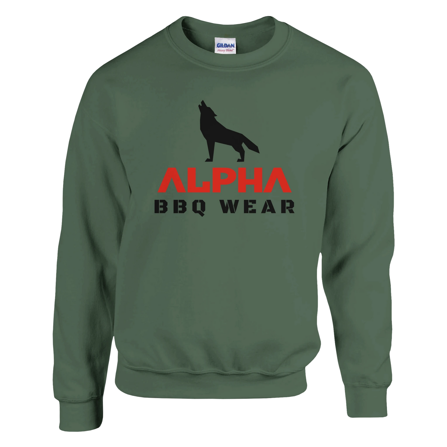 Alpha BBQ Wear Logo Sweatshirt Classic Unisex Crewneck Sweatshirt Military Green Alpha BBQ wear BBQ -apparel- BBQ tshirt -BBQ tee