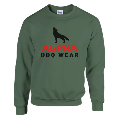 Alpha BBQ Wear Logo Sweatshirt Classic Unisex Crewneck Sweatshirt Military Green Alpha BBQ wear BBQ -apparel- BBQ tshirt -BBQ tee