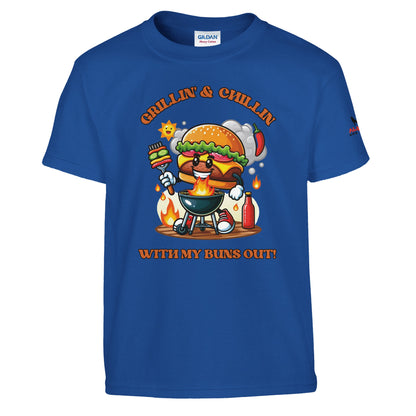 Grillin’ and Chillin’ with My Buns Out! Classic Kids Crewneck T-shirt Royal Alpha BBQ wear BBQ -apparel- BBQ tshirt -BBQ tee