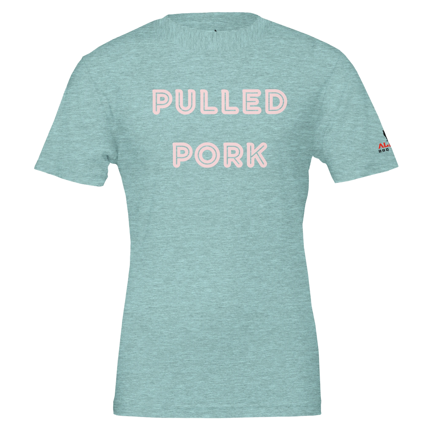 PULLED PORK Custom BBQ T-Shirt Premium Unisex Crewneck Heather Ice Blue Alpha BBQ wear BBQ -apparel- BBQ tshirt -BBQ tee