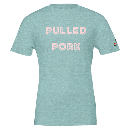 PULLED PORK Custom BBQ T-Shirt Premium Unisex Crewneck Heather Ice Blue Alpha BBQ wear BBQ -apparel- BBQ tshirt -BBQ tee