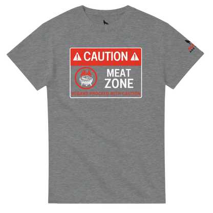 DANGER: Meat Zone – Vegans Proceed with Caution Heavyweight Unisex Crewneck T-shirt Sport Grey Alpha BBQ wear BBQ -apparel- BBQ tshirt -BBQ tee