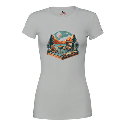Weekend Vibes Premium Womens Crewneck T-shirt Silver Alpha BBQ wear BBQ -apparel- BBQ tshirt -BBQ tee