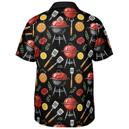 BBQ Pattern Hawaiian Spread Collar Short Sleeve Button-Down Shirt