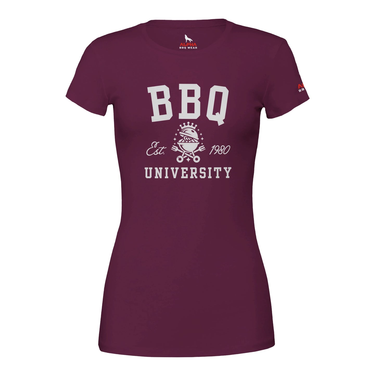 BBQ University T-Shirt Premium Womens Crewneck T-shirt Berry Alpha BBQ wear BBQ -apparel- BBQ tshirt -BBQ tee