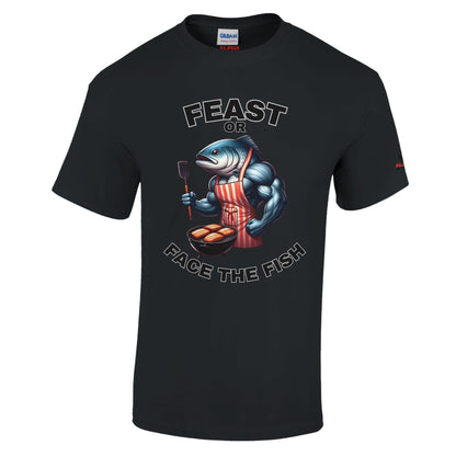 Feast or face the fish Heavyweight Unisex Crewneck T-shirt Black Alpha BBQ wear BBQ -apparel- BBQ tshirt -BBQ tee