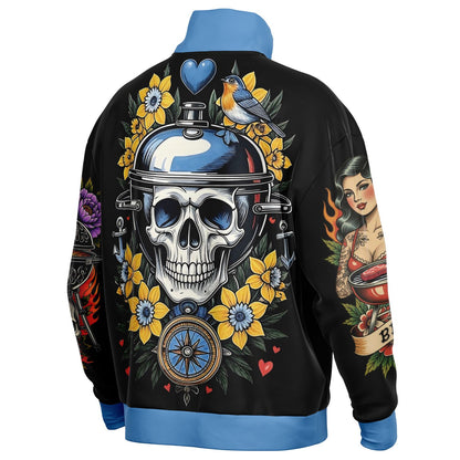 LOVE BBQ  – Vintage Ink, Grill Heat Heavyweight Oversized Quarter Zip Sweatshirt - AOP