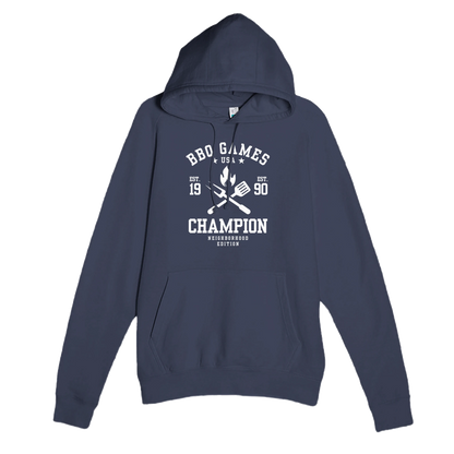 BBQ Games Champion Premium Unisex Pullover Hoodie Navy Alpha BBQ wear BBQ -apparel- BBQ tshirt -BBQ tee