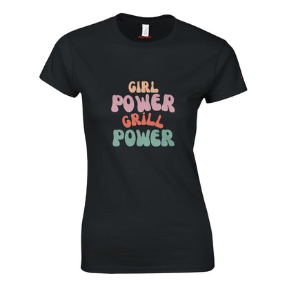 Girl Power Grill Power Classic Womens Crewneck T-shirt Black Alpha BBQ wear BBQ -apparel- BBQ tshirt -BBQ tee