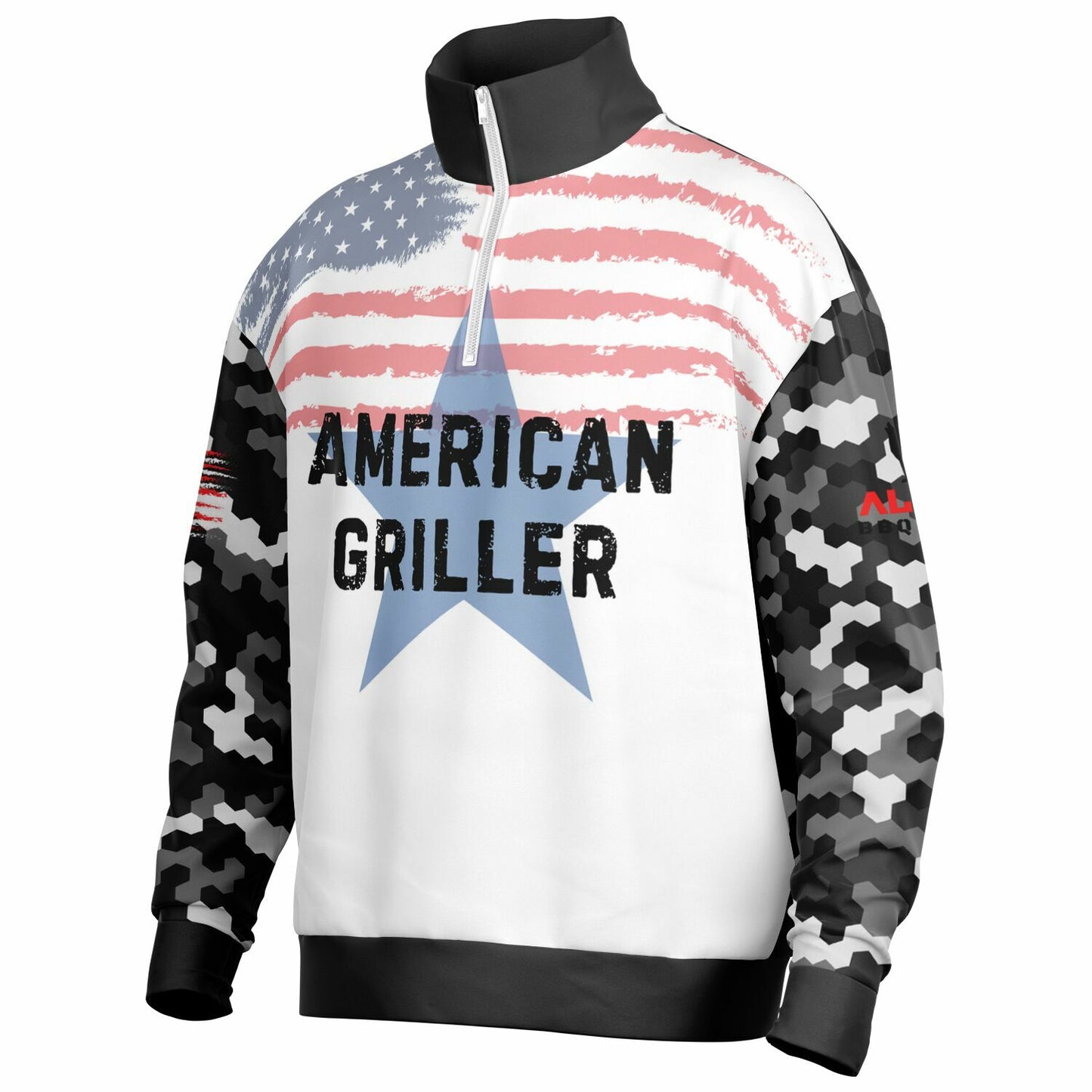 GRAY CAMO American Griller Premium Hoodie Heavyweight Oversized Quarter Zip Sweatshirt  copy