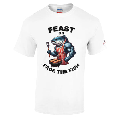 Feast or face the fish Heavyweight Unisex Crewneck T-shirt White Alpha BBQ wear BBQ -apparel- BBQ tshirt -BBQ tee