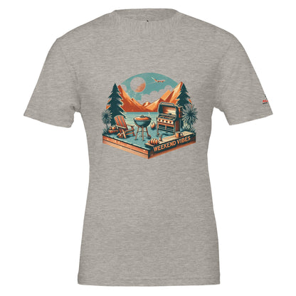 Weekend Vibes Premium Unisex Crewneck T-shirt | Heather Dust Alpha BBQ wear BBQ -apparel- BBQ tshirt -BBQ tee