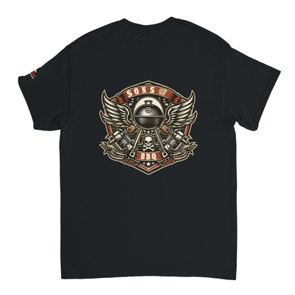 Sons of BBQ Motorcycle badge Heavyweight Unisex Crewneck T-shirt Black Alpha BBQ wear BBQ -apparel- BBQ tshirt -BBQ tee
