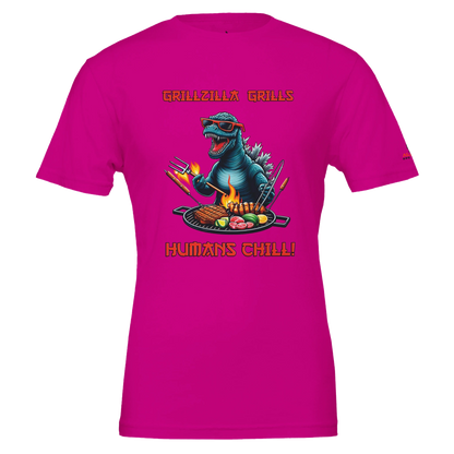 Grillzila grills, humans chill! Premium Unisex Crewneck T-shirt | Berry Alpha BBQ wear BBQ -apparel- BBQ tshirt -BBQ tee