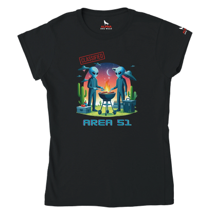 "Area 51 BBQ Classic Womens Crewneck T-shirt Black Alpha BBQ wear BBQ -apparel- BBQ tshirt -BBQ tee