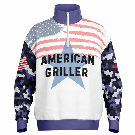 BLUE CAMO American Griller Premium Hoodie Heavyweight Oversized Quarter Zip Sweatshirt