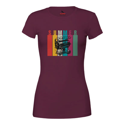 SUMMER BBQ Premium Womens Crewneck T-shirt Maroon Alpha BBQ wear BBQ -apparel- BBQ tshirt -BBQ tee