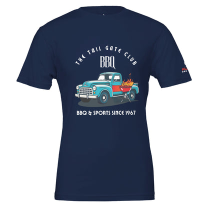 The Tailgate Club BBQ Premium Unisex Crewneck T-shirt Navy Alpha BBQ wear BBQ -apparel- BBQ tshirt -BBQ tee