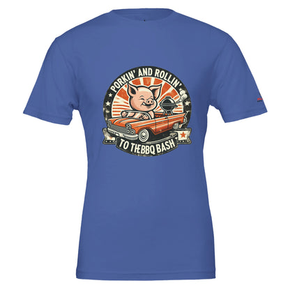 Porking and Rolling to the BBQ Bash Premium Unisex Crewneck T-shirt True Royal Alpha BBQ wear BBQ -apparel- BBQ tshirt -BBQ tee