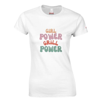 Girl Power Grill Power Classic Womens Crewneck T-shirt White Alpha BBQ wear BBQ -apparel- BBQ tshirt -BBQ tee