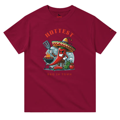 Hottest BBQ in Town Heavyweight Unisex Crewneck T-shirt Cardinal Red Alpha BBQ wear BBQ -apparel- BBQ tshirt -BBQ tee