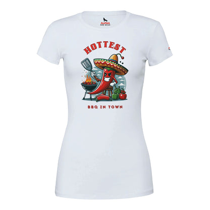Hottest BBQ in Town Premium Womens Crewneck T-shirt White Alpha BBQ wear BBQ -apparel- BBQ tshirt -BBQ tee