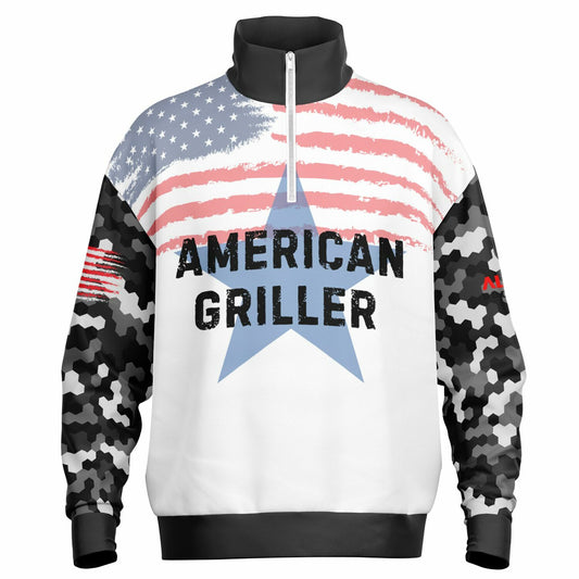 GRAY CAMO American Griller Premium Hoodie Heavyweight Oversized Quarter Zip Sweatshirt  copy