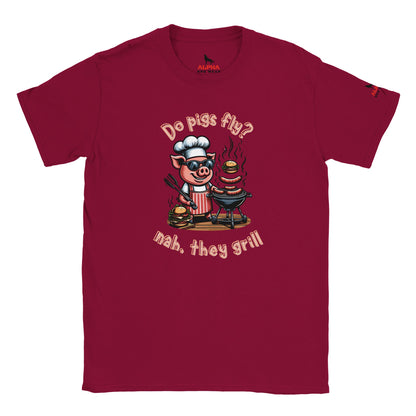Do pigs fly? Classic Kids crewneck Tshirt Alpha BBQ wear BBQ -apparel- BBQ tshirt -BBQ tee