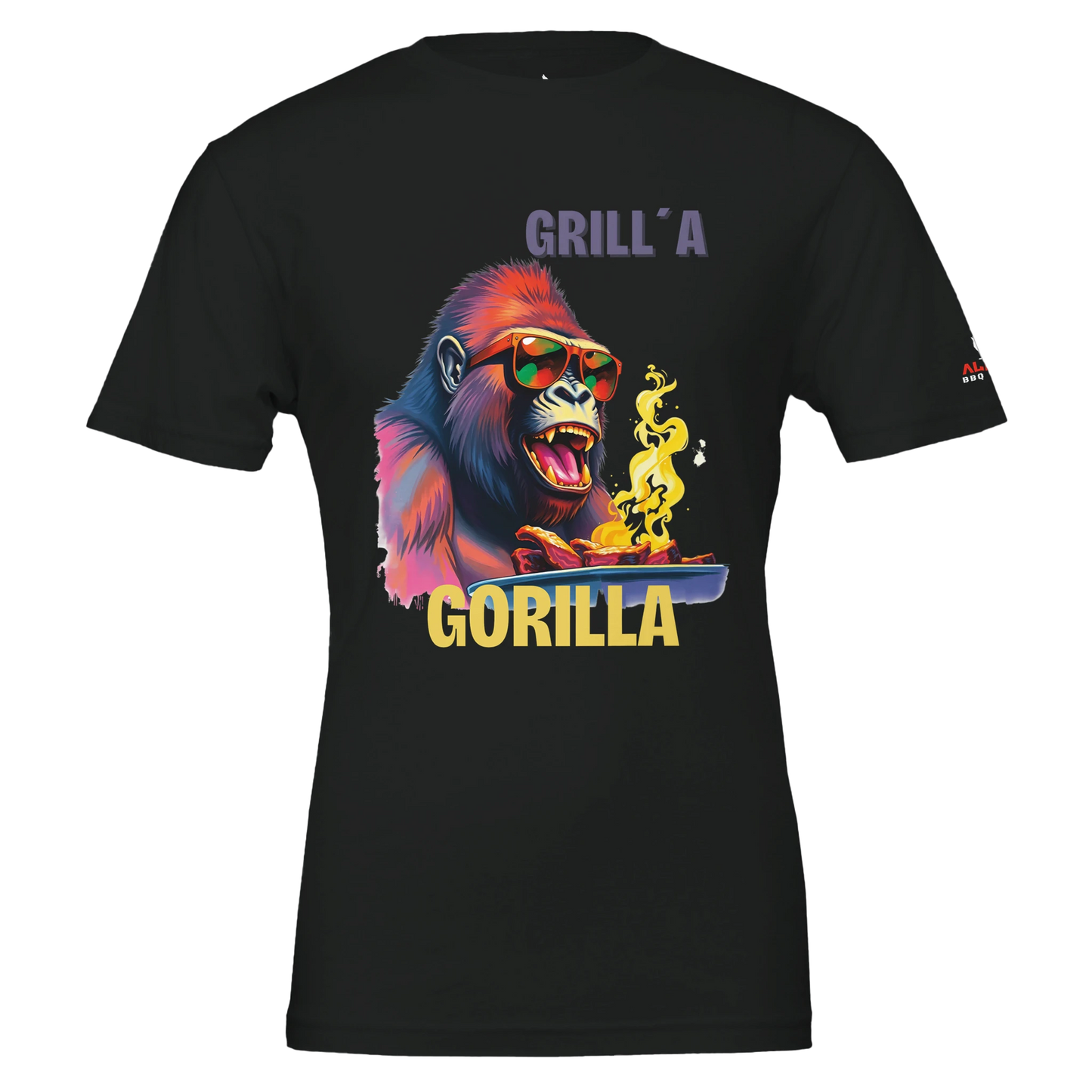 🔥 Grilla Gorilla – The Ultimate BBQ Hero! 🔥 | Premium Unisex Crewneck T-shirt | Bella + Canvas 3001 Vintage Black Alpha BBQ wear BBQ -apparel- BBQ tshirt -BBQ tee