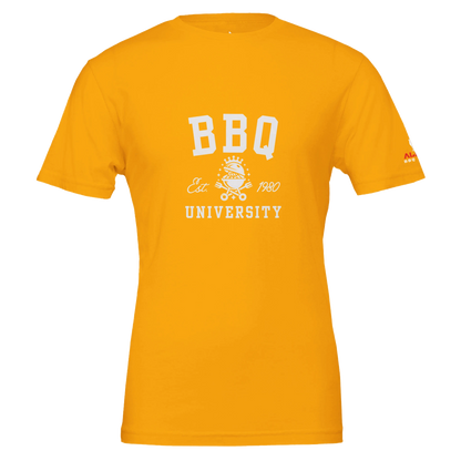 BBQ University T-Shirt Premium Unisex Crewneck T-shirt Gold Alpha BBQ wear BBQ -apparel- BBQ tshirt -BBQ tee