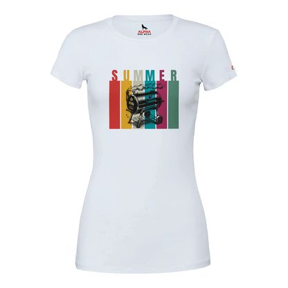 SUMMER BBQ Premium Womens Crewneck T-shirt White Alpha BBQ wear BBQ -apparel- BBQ tshirt -BBQ tee
