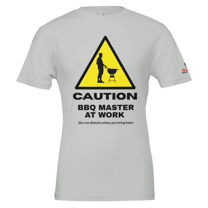 Caution: BBQ Master at Work Premium Unisex Crewneck T-shirt Silver Alpha BBQ wear BBQ -apparel- BBQ tshirt -BBQ tee