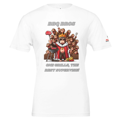 BBQ Bros – One Grills, The Rest Supervise! Premium Unisex Crewneck T-shirt White Alpha BBQ wear BBQ -apparel- BBQ tshirt -BBQ tee