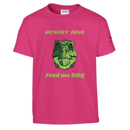 Hungry Dino Classic Kids Crewneck T-shirt Heliconia Alpha BBQ wear BBQ -apparel- BBQ tshirt -BBQ tee